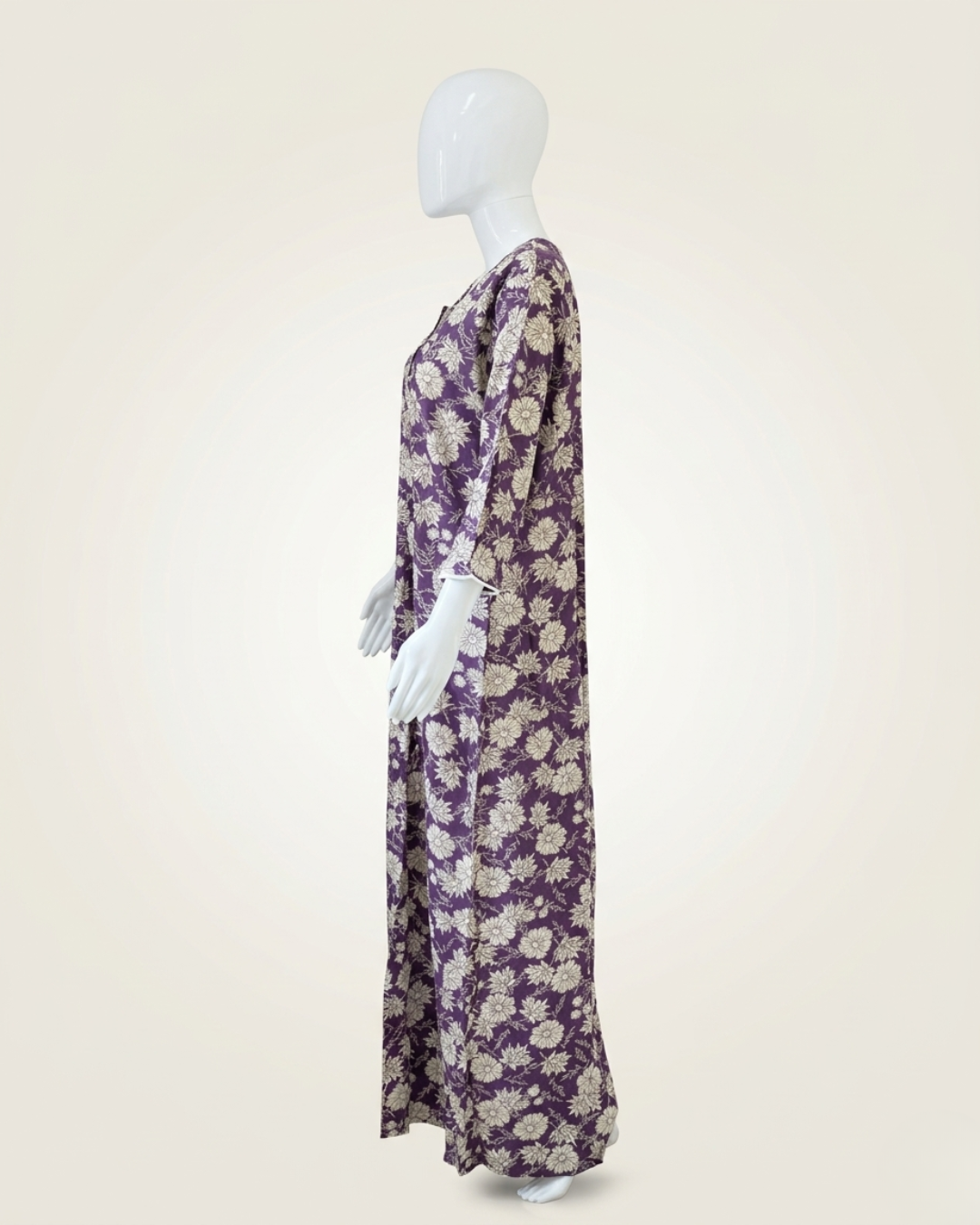 Full Length Purple Floral Print Maxi Nighty Nightgown – Loose Fit Sleepwear
