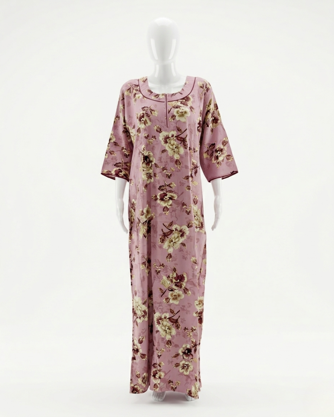 Premium Rayon Floral Sleepwear – Breathable Full-Length Nighty with Pocket