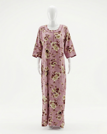 Premium Rayon Floral Sleepwear – Breathable Full-Length Nighty with Pocket