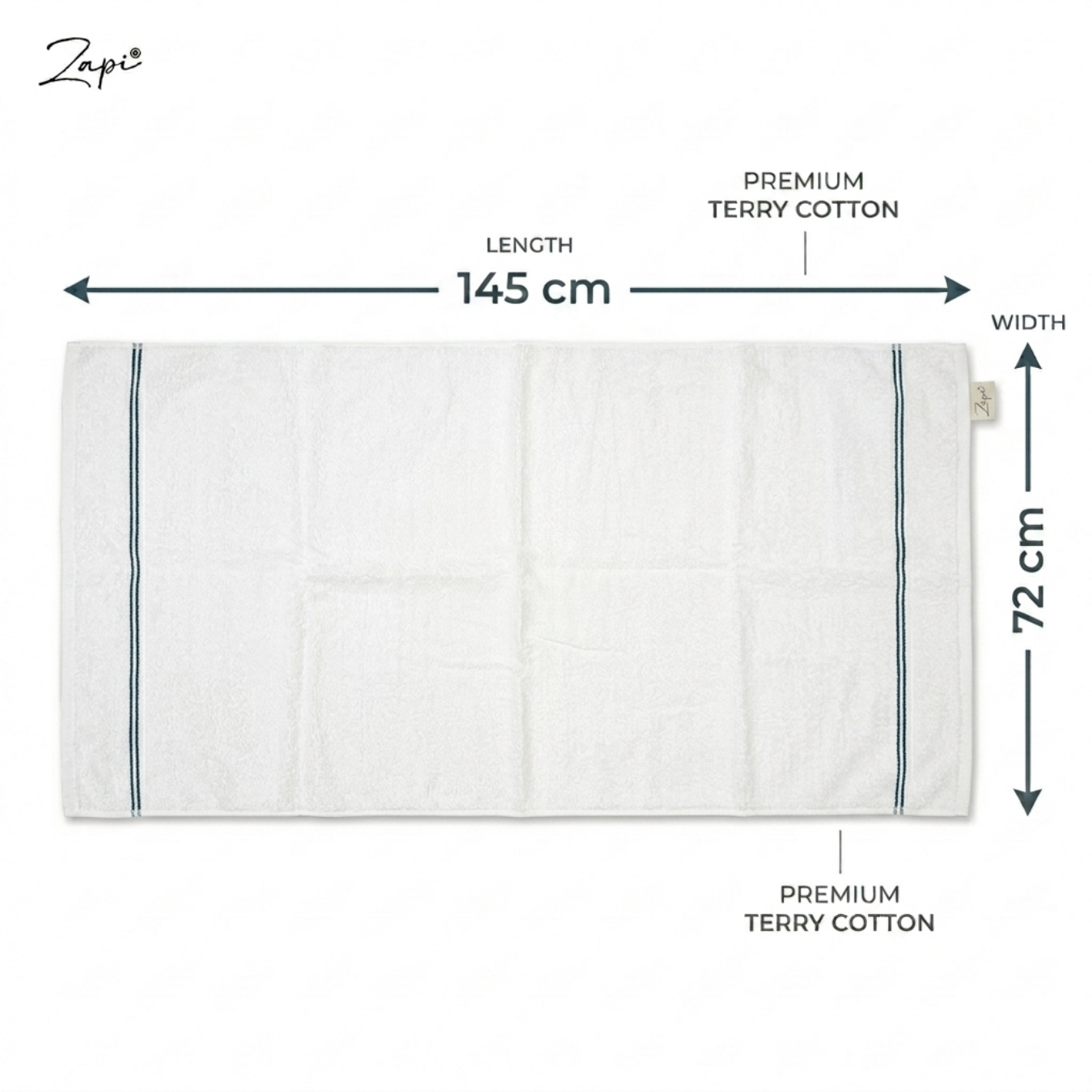 Premium Terry Cotton Bath Towel, Beige, 72 x 145 cm, Highly Absorbent, Quick Dry, Hypoallergenic (White)