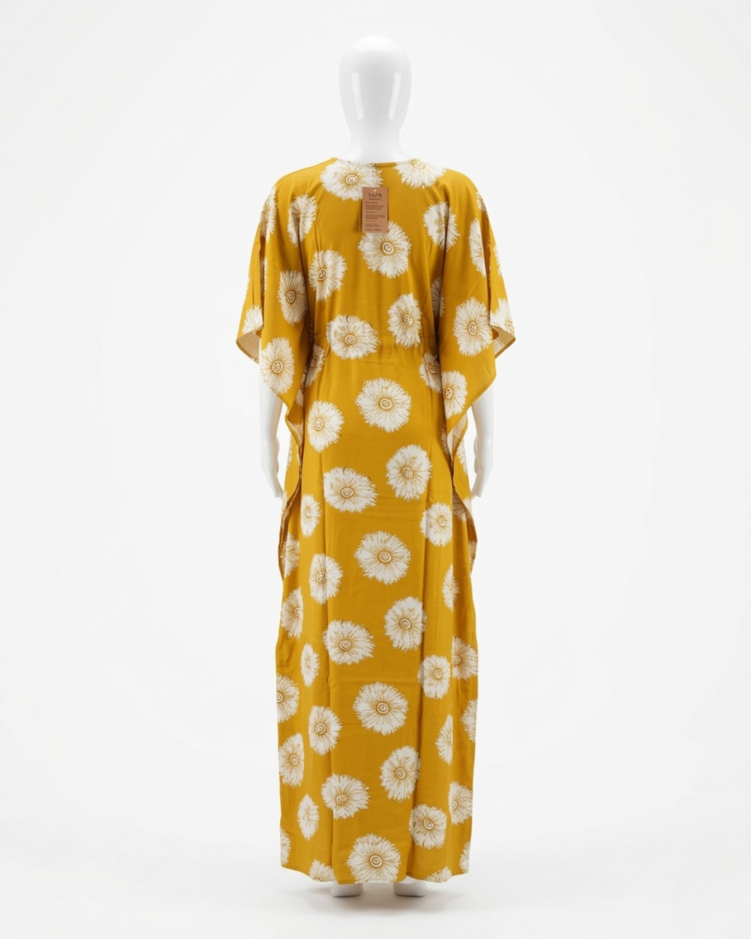 Floral Print Rayon Maxi Dress - Half Sleeve Casual Kaftan with Zip Closure