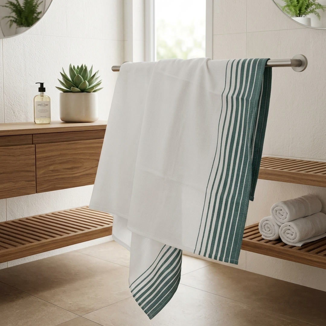Zapi Home Premium Cotton Towel 152x76 cm — 100% Pure Cotton Handloom Towel, Lightweight Quick Dry, Large Travel & Spa Towel, Heritage Kerala