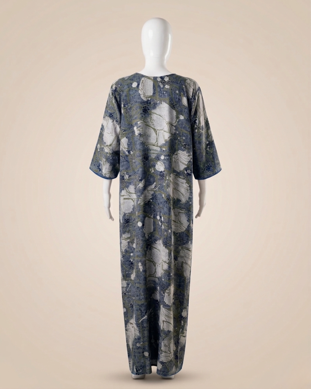 Women's Abstract Floral Print Maxi Nighty with 3/4 Sleeves and Scoop Neck