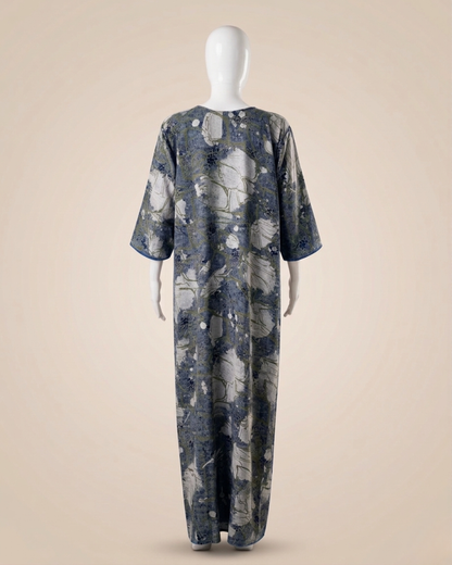 Women's Abstract Floral Print Maxi Nighty with 3/4 Sleeves and Scoop Neck