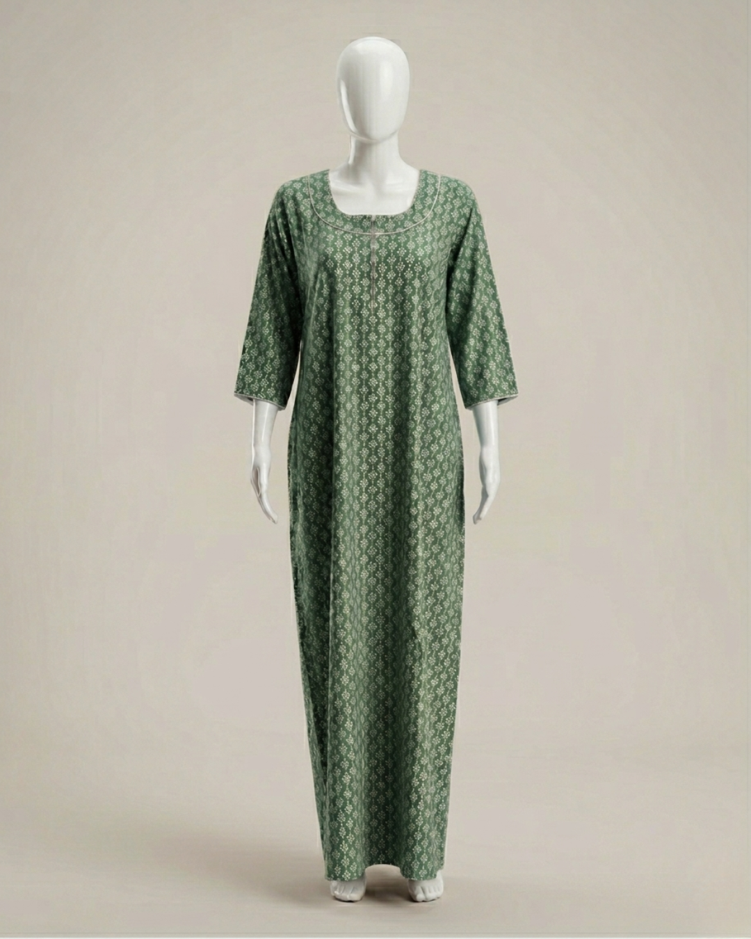 Women's Printed Nighty Maxi Dress – Long Sleeve Loungewear with Pockets