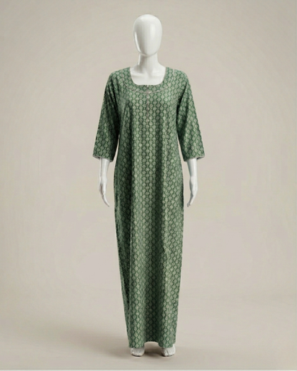 Women's Printed Nighty Maxi Dress – Long Sleeve Loungewear with Pockets