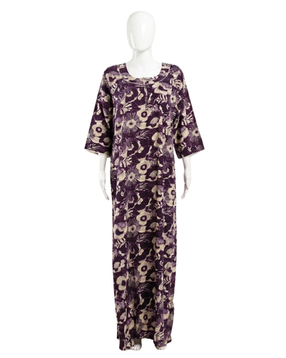 Women's Floral Nighty Maxi Dress – Vintage Botanical Print Loungewear – Breathable 3/4 Sleeve Nighty
