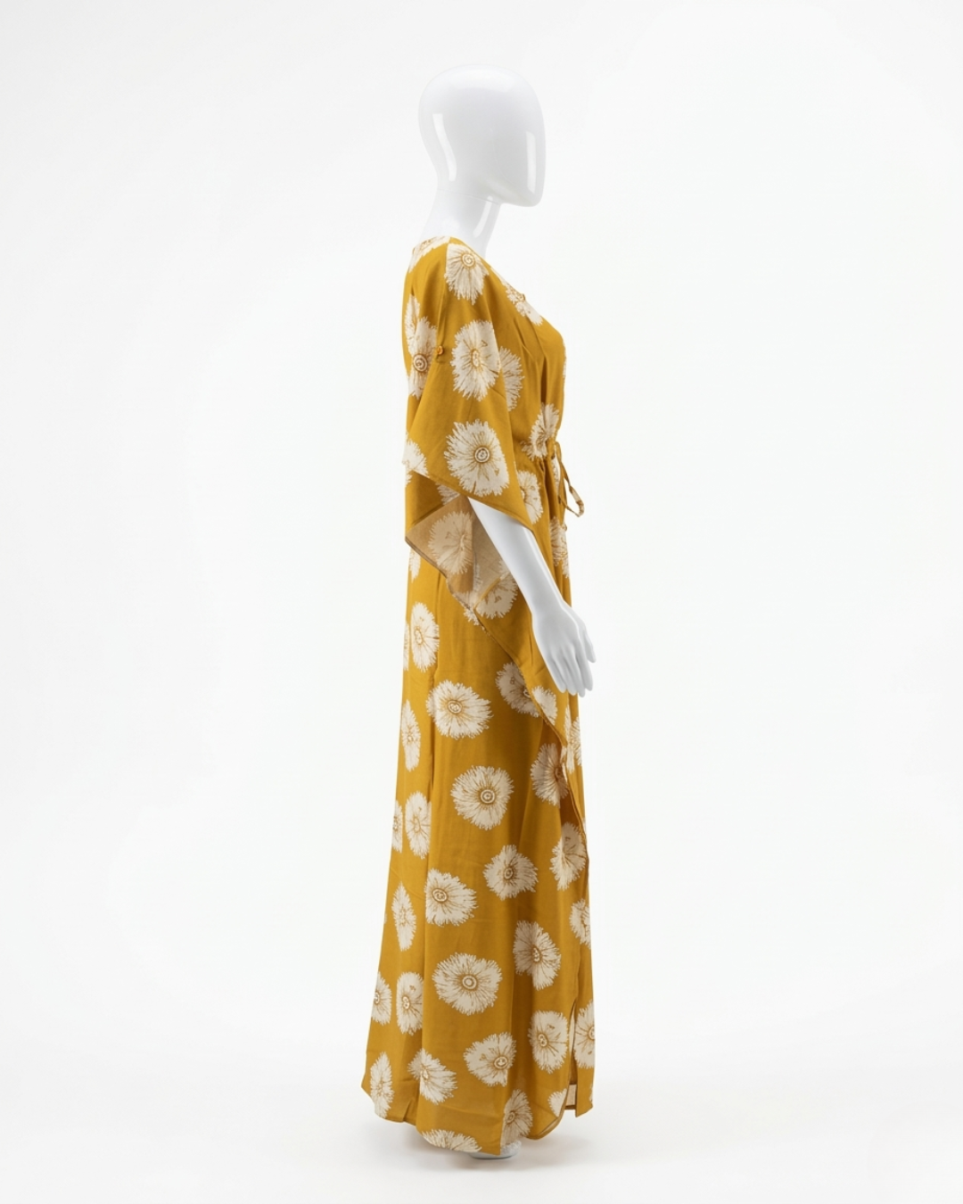 Floral Print Rayon Maxi Dress - Half Sleeve Casual Kaftan with Zip Closure