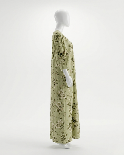 Premium Rayon Floral Sleepwear – Breathable Full-Length Nighty with Pocket