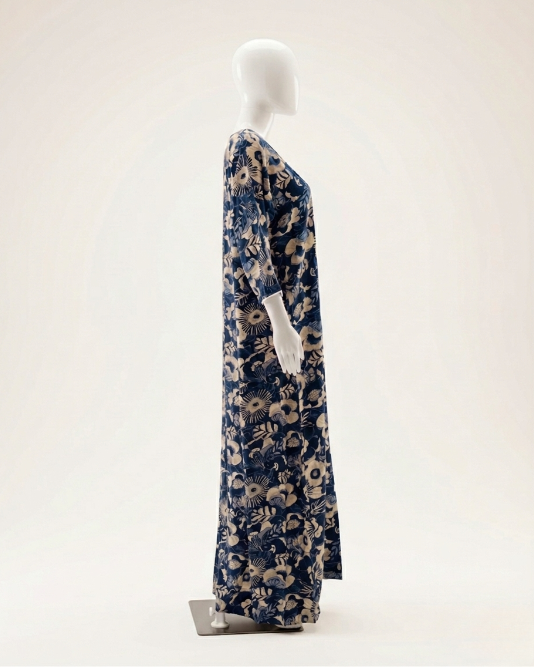 Women's Floral Nighty Maxi Dress – Vintage Botanical Print Loungewear – Breathable 3/4 Sleeve Nighty