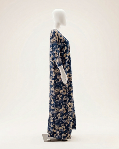 Women's Floral Nighty Maxi Dress – Vintage Botanical Print Loungewear – Breathable 3/4 Sleeve Nighty