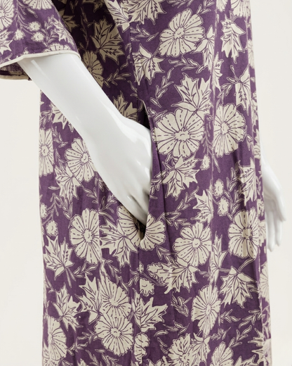 Full Length Purple Floral Print Maxi Nighty Nightgown – Loose Fit Sleepwear