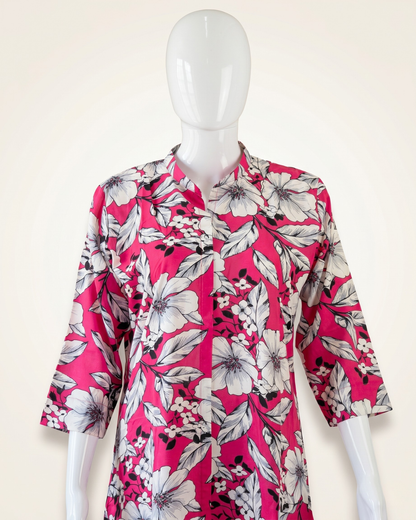 Women's Floral Print Co-Ord Set with Matching Trousers – Plum & White Longline Tunic with Pocket