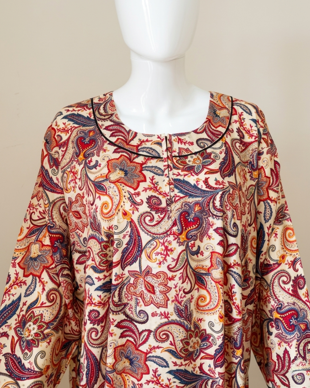 Women's Paisley Print Maxi Nighty Dress with Side Pockets and 3/4 Sleeves