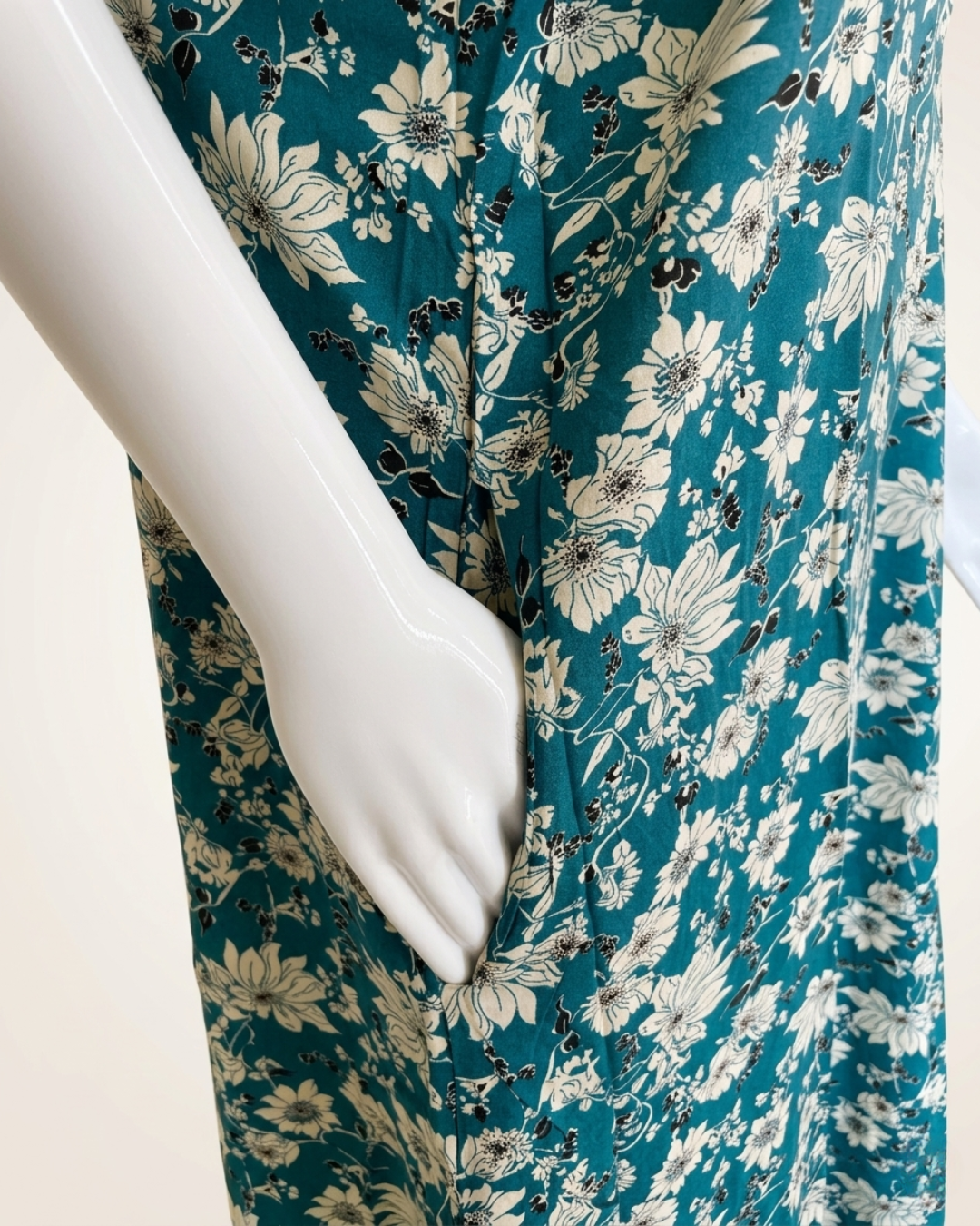 Full Length Teal Floral Print Maxi Nighty Nightgown with side Pocket – Loose Fit Sleepwear Housecoat