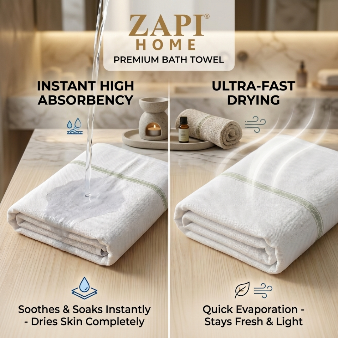 Zapi Home Premium Cotton Towel 152x76 cm – 100% Pure Cotton Handloom Gamcha, Lightweight Thin Quick Dry, Large Ultra Absorbent Travel Gym Beach Spa Towel for Men Women, Soft Breathable Fast Drying