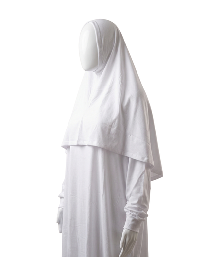 White Prayer Dress for Women – Full Coverage 2-Piece Salah Outfit with Hijab & Long Abaya