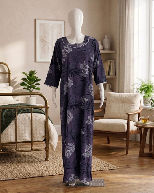 Women's Floral Print Nighty with 3/4 Sleeves