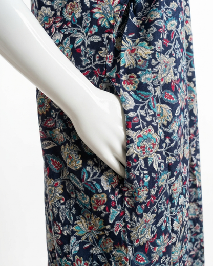 Floral Print Nightgown, Full-Length Nighty Maxi Dress with Side Pocket