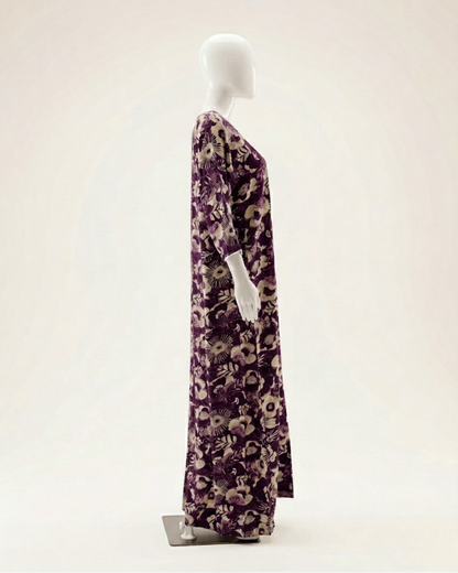 Women's Floral Nighty Maxi Dress – Vintage Botanical Print Loungewear – Breathable 3/4 Sleeve Nighty