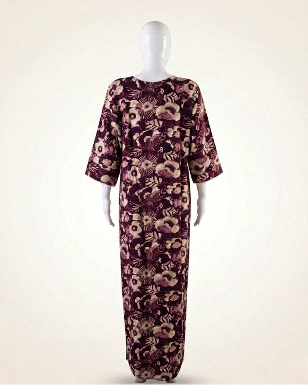 Women's Floral Nighty Maxi Dress – Vintage Botanical Print Loungewear – Breathable 3/4 Sleeve Nighty
