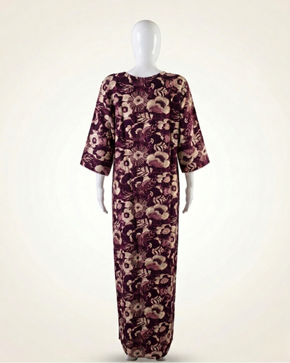Women's Floral Nighty Maxi Dress – Vintage Botanical Print Loungewear – Breathable 3/4 Sleeve Nighty