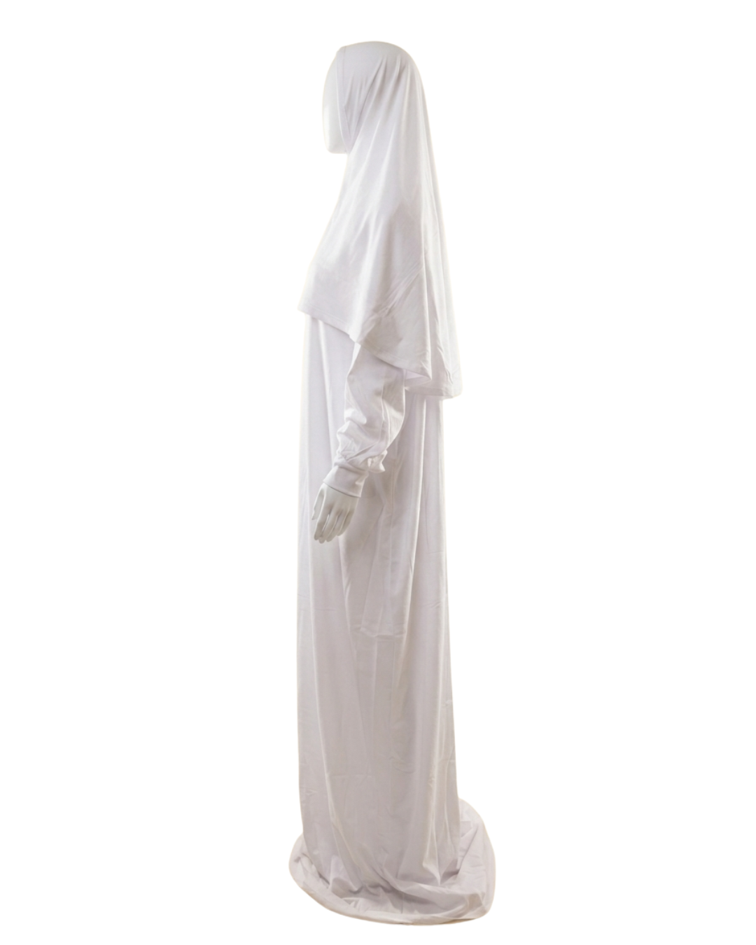 White Prayer Dress for Women – Full Coverage 2-Piece Salah Outfit with Hijab & Long Abaya