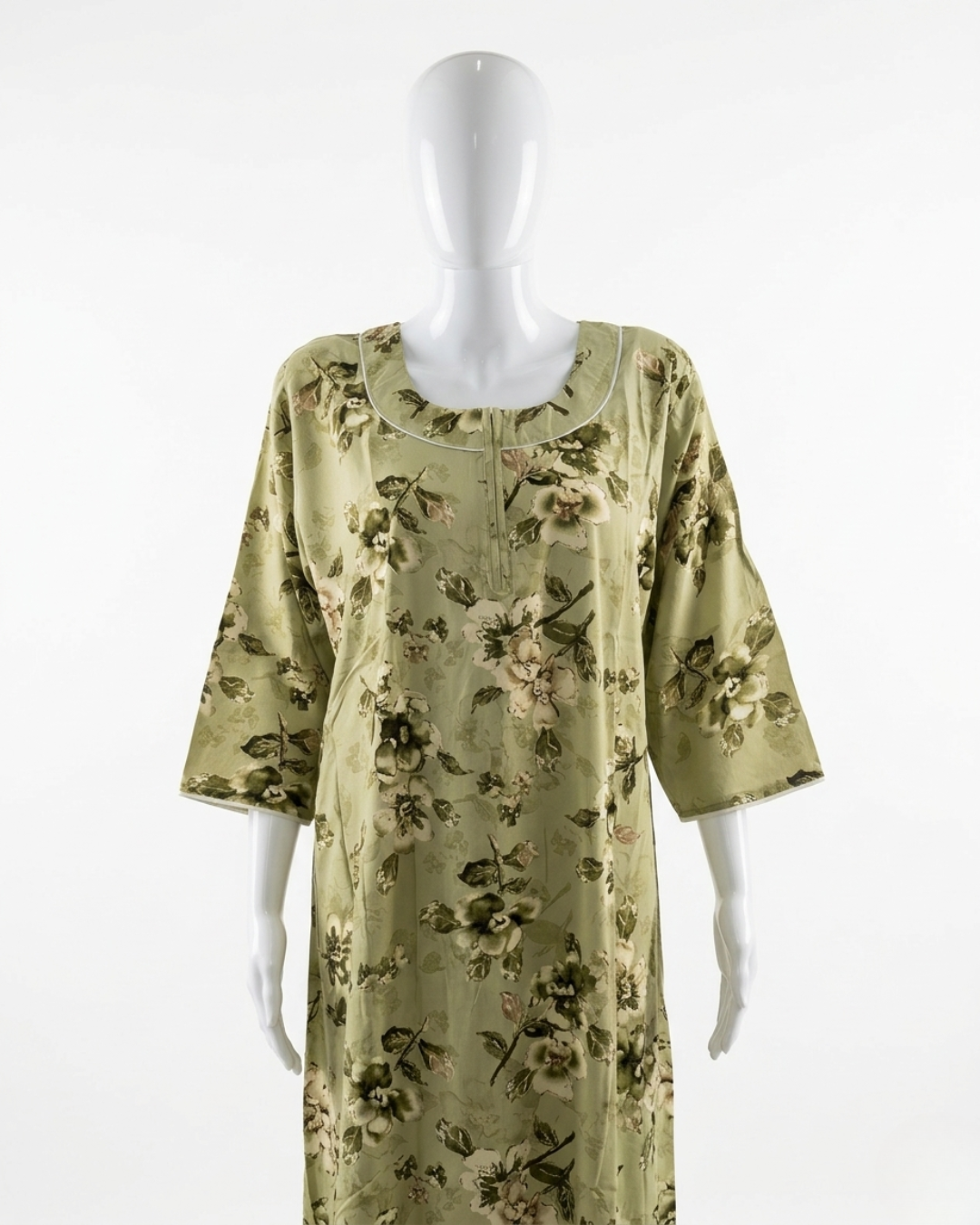 Premium Rayon Floral Sleepwear – Breathable Full-Length Nighty with Pocket