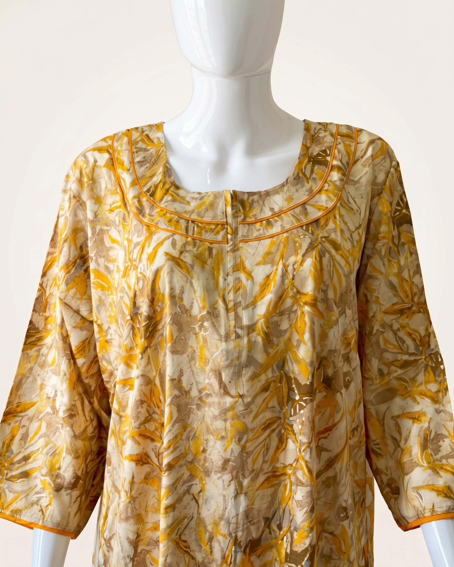 Autumn Leaf Printed Full-Length Nighty / Maxi / Nightgown with Side Pocket