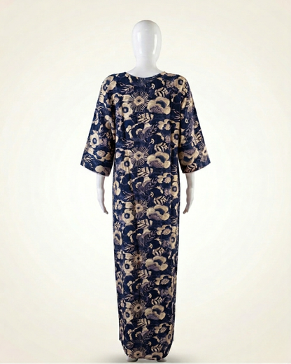 Women's Floral Nighty Maxi Dress – Vintage Botanical Print Loungewear – Breathable 3/4 Sleeve Nighty