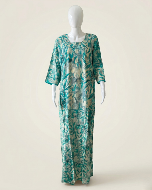 Autumn Leaf Printed Full-Length Nighty / Maxi / Nightgown with Side Pocket