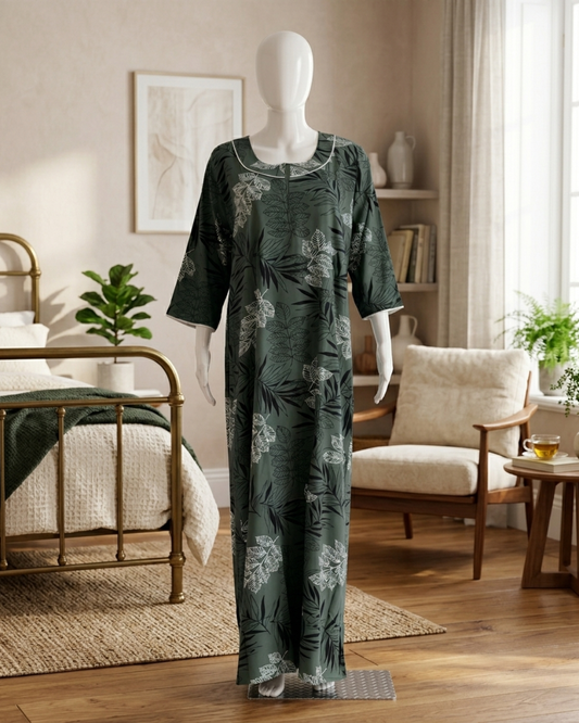 Women's Floral Print Nighty with 3/4 Sleeves